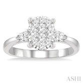 3/4 Ctw Oval Shape Lovebright Pear and Round Cut Diamond Engagement Ring in 14K White Gold